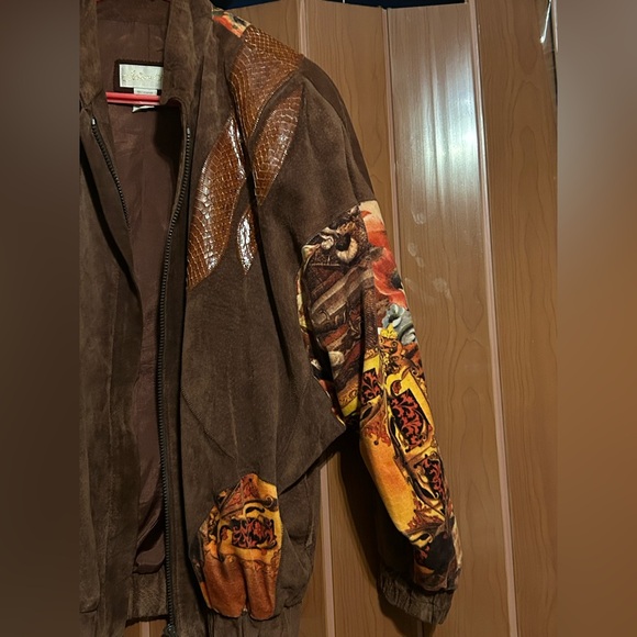 Julian K Vintage Oversized Leather & Cotton Jacket Middle Eastern Design Size  S - Picture 5 of 16